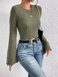 Buy SHEIN Frenchy Lettuce Trim Trumpet Sleeve Ribbed Knit Tee in Pakistan
