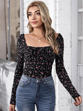 Buy SHEIN Frenchy Tie Front Ruched Bust Ditsy Floral Top in Pakistan