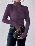 Buy SHEIN Frenchy Women's High Neck Ribbed Knit Long Sleeve T-Shirt in Pakistan