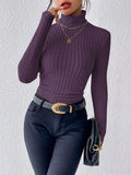 Buy SHEIN Frenchy Women's High Neck Ribbed Knit Long Sleeve T-Shirt in Pakistan