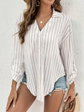 Buy SHEIN Frenchy Women's Old Money Outfits Striped Printed Linen Casual Long-Sleeved Shirt in Pakistan