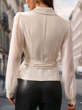 Buy SHEIN Frenchy Women's Spring Autumn Transparent Mesh Long Sleeve Tie Side Waist Knot Apricot Fitted Work Women Dresses Elegant Shirt in Pakistan