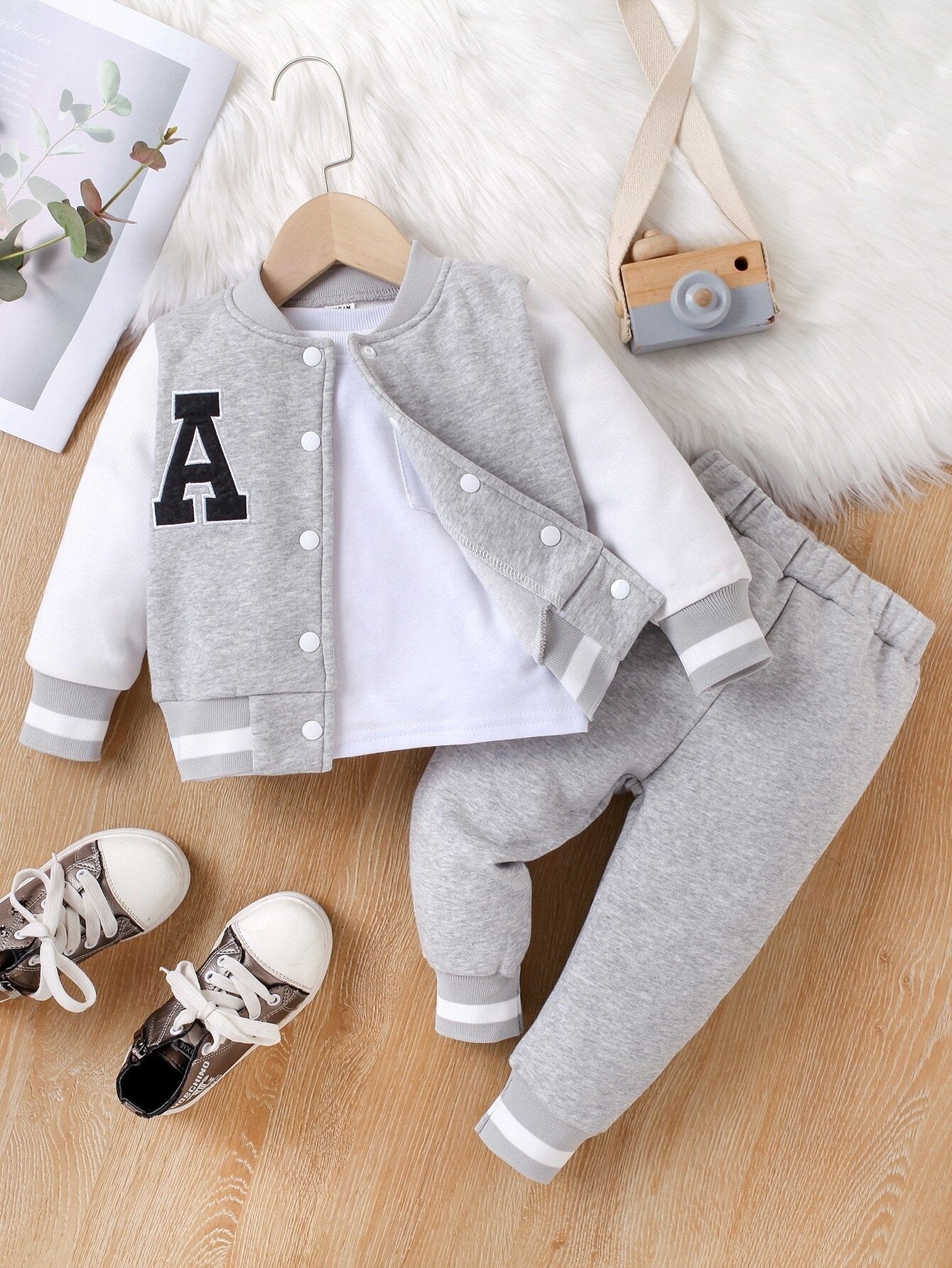Buy SHEIN Genkimix Kids Baby Boy Letter Patched Thermal Lined Bomber Jacket & Sweatpants in Pakistan