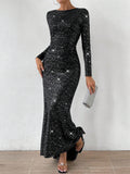 Buy SHEIN Glamour Tie Backless Sequin Decor Mermaid Hem Sequin Formal Dress in Pakistan