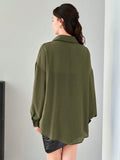 Buy SHEIN LUNE Women Spring/Summer Casual Solid Color Loose Fit Drop-Shoulder Shirt in Pakistan