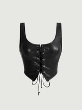 Buy SHEIN MOD Black Crossed Frenulum Lace Up Front PU Leather Tank Top in Pakistan
