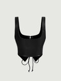 Buy SHEIN MOD Black Crossed Frenulum Lace Up Front PU Leather Tank Top in Pakistan