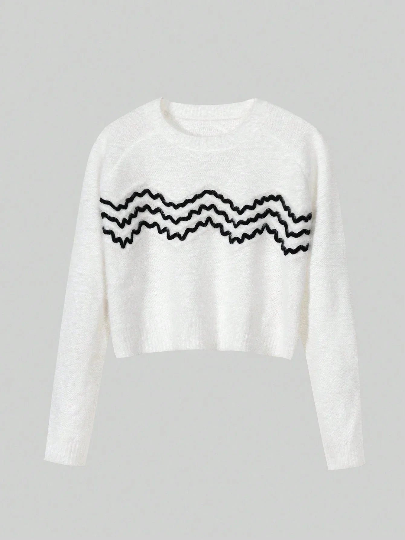 Buy SHEIN MOOSTA Chevron Pattern Raglan Sleeve Crop Sweater in Pakistan