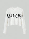 Buy SHEIN MOOSTA Chevron Pattern Raglan Sleeve Crop Sweater in Pakistan