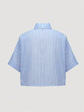 Buy SHEIN MOOSTA Striped Cropped Relaxed Casual Women Oversized Cuffed Sleeve Blouse, Linen Texture in Pakistan