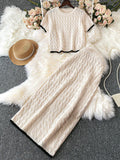 Buy SHEIN Modely 2pcs Women Autumn/Winter Colorblock Crew Neck Short Sleeve Knitted Top And Knitted Blend Skirt Casual Outfit in Pakistan