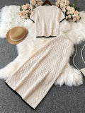 Buy SHEIN Modely 2pcs Women Autumn/Winter Colorblock Crew Neck Short Sleeve Knitted Top And Knitted Blend Skirt Casual Outfit in Pakistan