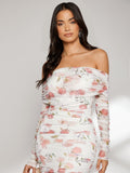 Buy SHEIN Modely Allover Floral Print Off Shoulder Ruched Dress in Pakistan