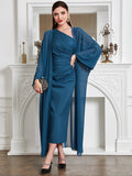 Buy SHEIN Modely Batwing Sleeve Coat & One Shoulder Ruched Dress in Pakistan