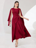 Buy SHEIN Modely Burgundy Red Cloak Sleeve Knot Side Wrap Hem Dress in Pakistan