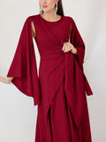 Buy SHEIN Modely Burgundy Red Cloak Sleeve Knot Side Wrap Hem Dress in Pakistan