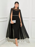 Buy SHEIN Modely Contrast Lace Cloak Sleeve Split Back Dress in Pakistan
