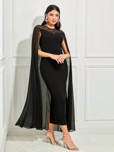 Buy SHEIN Modely Contrast Lace Cloak Sleeve Split Back Dress in Pakistan
