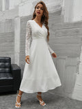 Buy SHEIN Modely Contrast Lace Surplice Neck A-line Dress in Pakistan