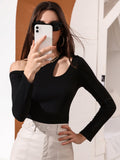 Buy SHEIN Modely Cut Out Asymmetrical Neck Tee in Pakistan