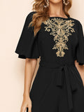 Buy SHEIN Modely Embroidery Detail Belted Palazzo Jumpsuit in Pakistan
