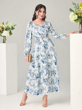 Buy SHEIN Modely Floral Print Notched Neck Lantern Sleeve Ruffle Hem Dress Without Belt in Pakistan