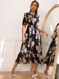 Buy SHEIN Modely Floral Print Tie Front Flounce Sleeve Dress in Pakistan