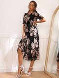 Buy SHEIN Modely Floral Print Tie Front Flounce Sleeve Dress in Pakistan