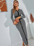 Buy SHEIN Modely Houndstooth Single Breasted Slit Back Bodycon Dress in Pakistan