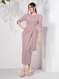 Buy SHEIN Modely Puff Sleeve Draped Side Wrap Hem Dress in Pakistan
