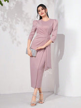 Buy SHEIN Modely Puff Sleeve Draped Side Wrap Hem Dress in Pakistan