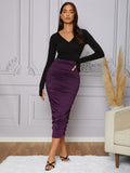 Buy SHEIN Modely Ruched Solid Pencil Skirt in Pakistan