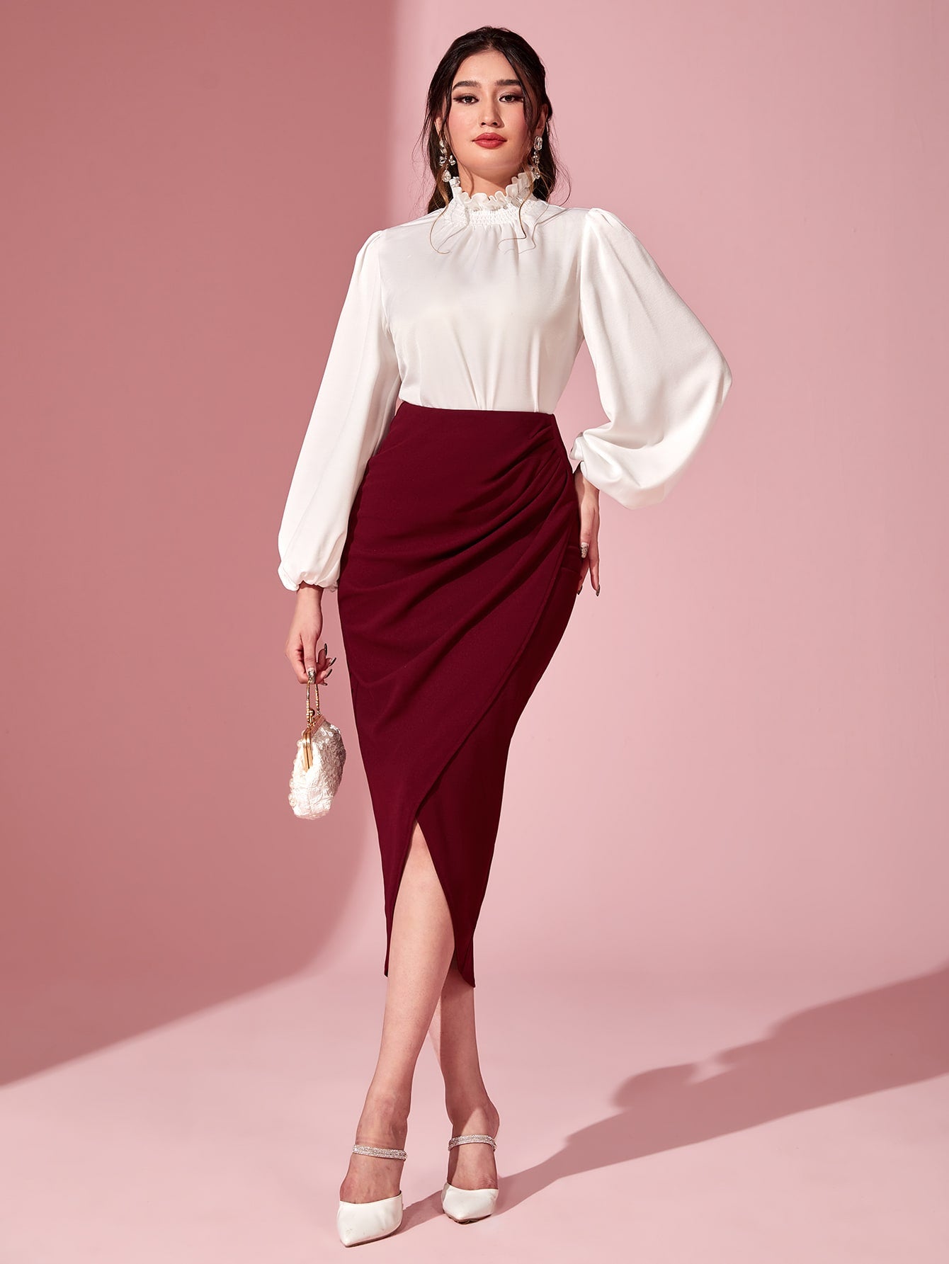 Buy SHEIN Modely Ruched Tulip Hem Skirt in Pakistan