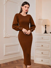Buy SHEIN Modely Solid Button Detail Lantern Sleeve Bodycon Sweater Dress in Pakistan
