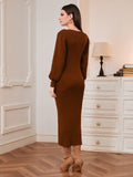 Buy SHEIN Modely Solid Button Detail Lantern Sleeve Bodycon Sweater Dress in Pakistan
