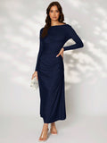 Buy SHEIN Modely Solid Ruched Side Dress in Pakistan