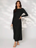 Buy SHEIN Modely Solid Ruched Side Dress in Pakistan