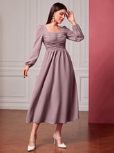 Buy SHEIN Modely Square Neck Ruched Lantern Sleeve Dress in Pakistan