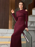 Buy SHEIN Modely Women's Asymmetrical One Shoulder Ruched Waist Long Sleeve Dress in Pakistan