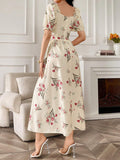 Buy SHEIN Modely Women's Random Printed Simple Everyday Dress With Square Neckline And Short Sleeves Maxi Women Outfit Long Evening Dresses in Pakistan