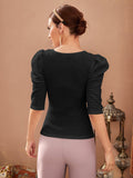 Buy SHEIN Mulvari Puff Sleeve Square Neck Tee in Pakistan