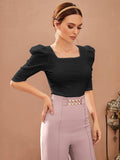 Buy SHEIN Mulvari Puff Sleeve Square Neck Tee in Pakistan