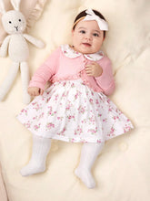 Buy SHEIN Newborn Baby Girl Knitted Sleeveless Dress With Floral Pattern, Peter Pan Collar, Hem Ruffle Details, And Solid Color Long-Sleeved Cardigan Set in Pakistan