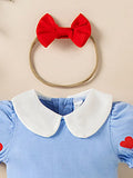 Buy SHEIN Persoplay Kids New Baby/Toddler Girls Cute Heart Print Collared Short Sleeve Mesh Jumpsuit Outfit With Bow Headband, Unique & Design in Pakistan