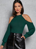 Buy SHEIN Priv̩ Cold Shoulder Rib-knit Tee in Pakistan