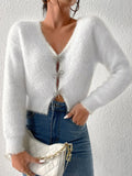 Buy SHEIN Privé Date Night Rhinestone Bow Front Fluffy Knit Mohair Cardigan in Pakistan