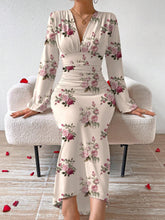 Buy SHEIN Privé Elegant Women Party V-Neck Floral Print Ruched Puff Sleeve Dress in Pakistan