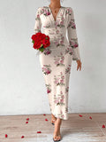 Buy SHEIN Privé Elegant Women Party V-Neck Floral Print Ruched Puff Sleeve Dress in Pakistan