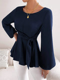 Buy SHEIN Priv̩ Lantern Sleeve Tie Front Peplum Blouse in Pakistan