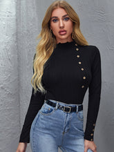 Buy SHEIN Priv̩ Mock Neck Lettuce Trim Button Detail Fitted Top in Pakistan